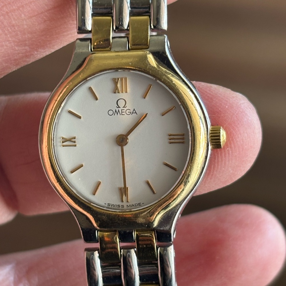 Omega Gold and Silver Two-Tone Watch with Roman Numerals